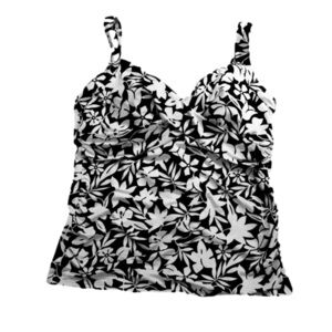 Lands’ End Tankini Swimsuit Top, Size M,  Black & White Floral Print